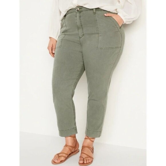 Old Navy Women’s Plus Size 26 High-Waisted Straight Canvas Workwear Pants Green - Picture 4 of 10